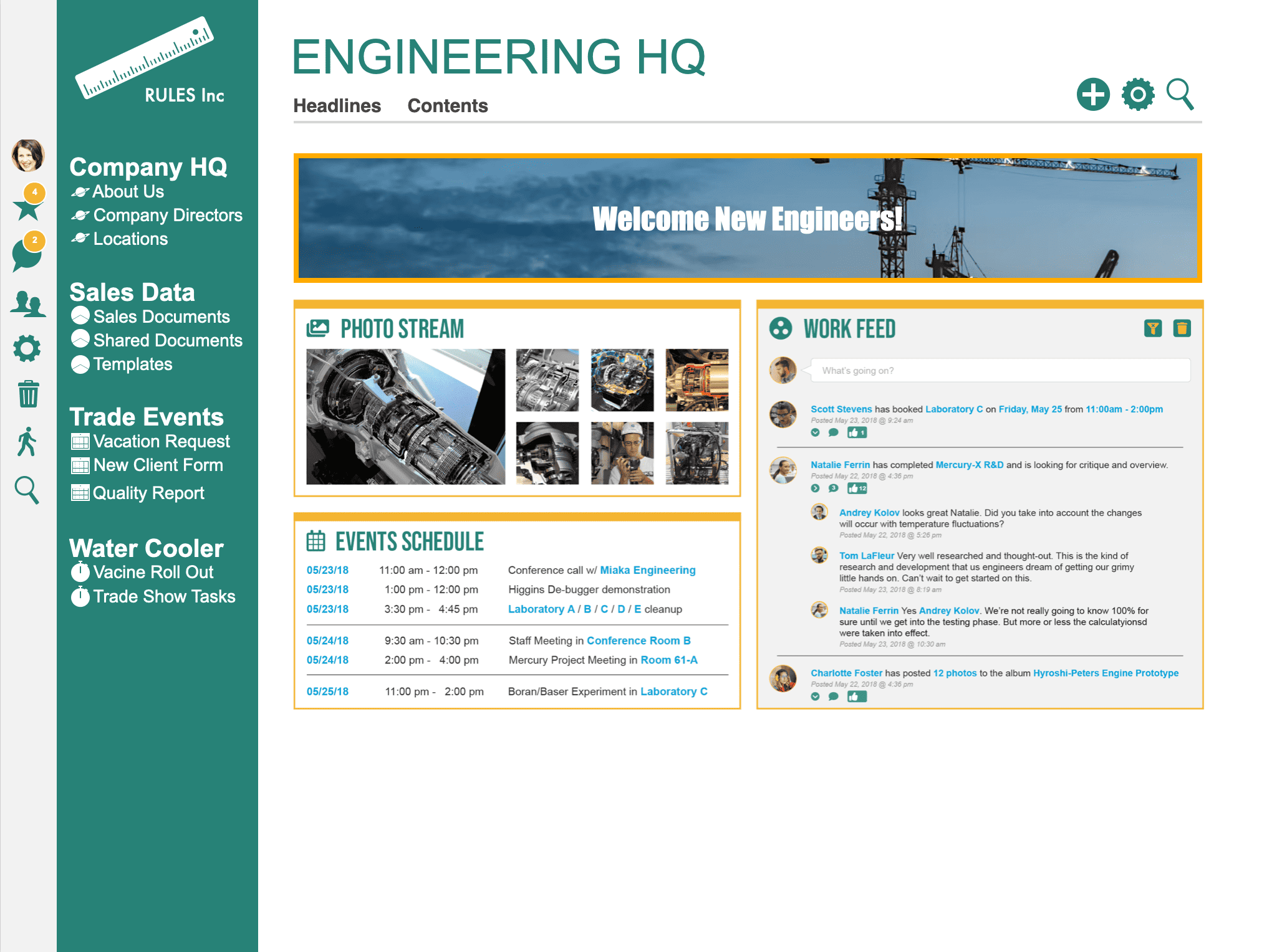 Engineering Intranet example Side Navigation