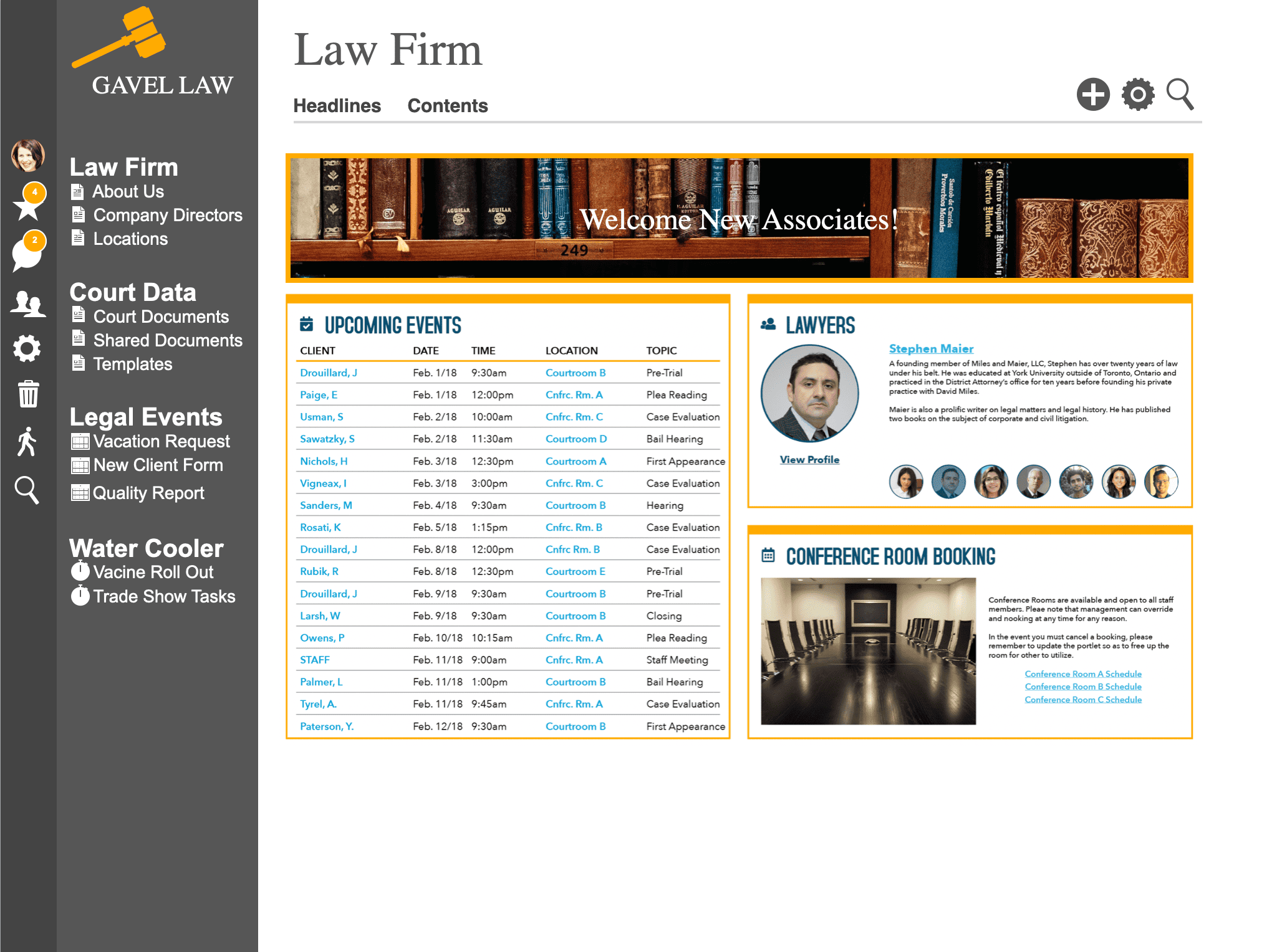 Law Firm Intranet example Side Navigation