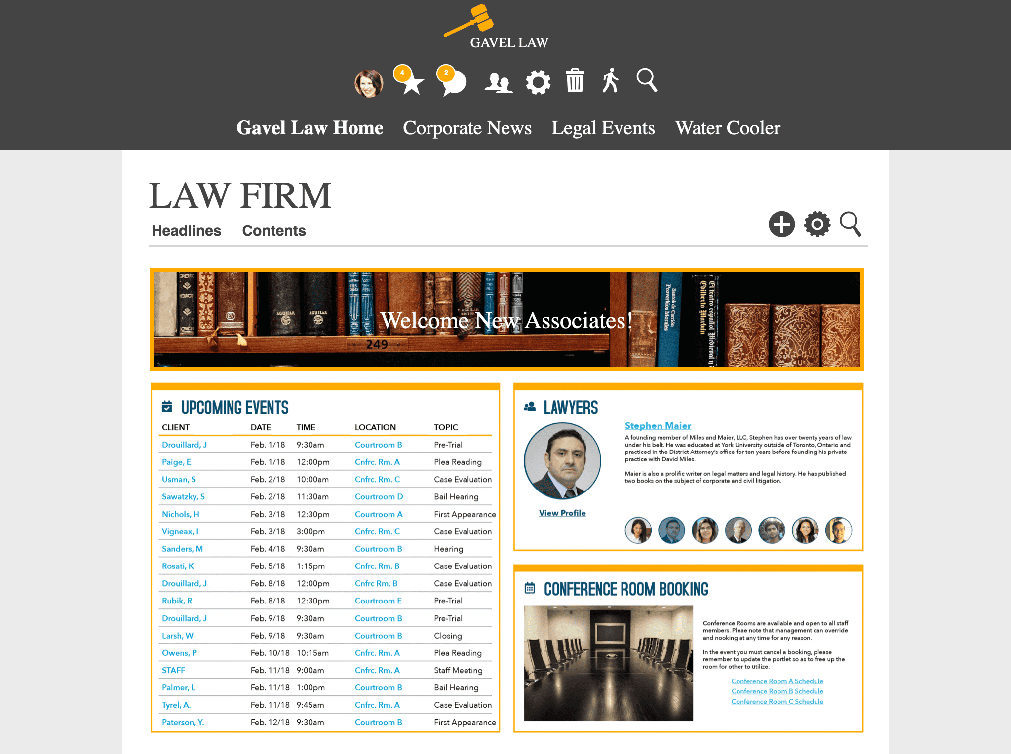 Law Firm Intranet example Top Navigation