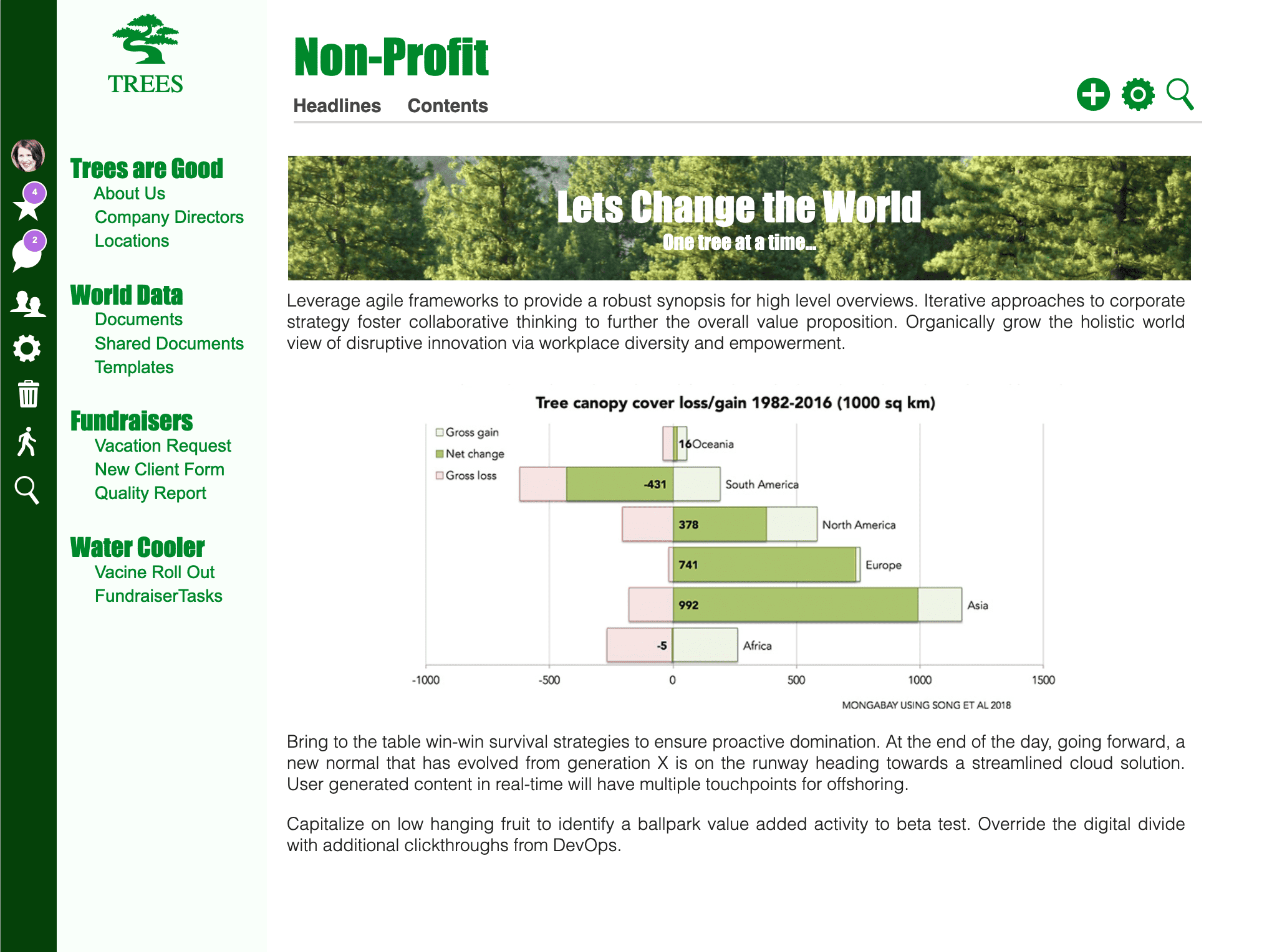 Non-profit Intranet example Side Navigation